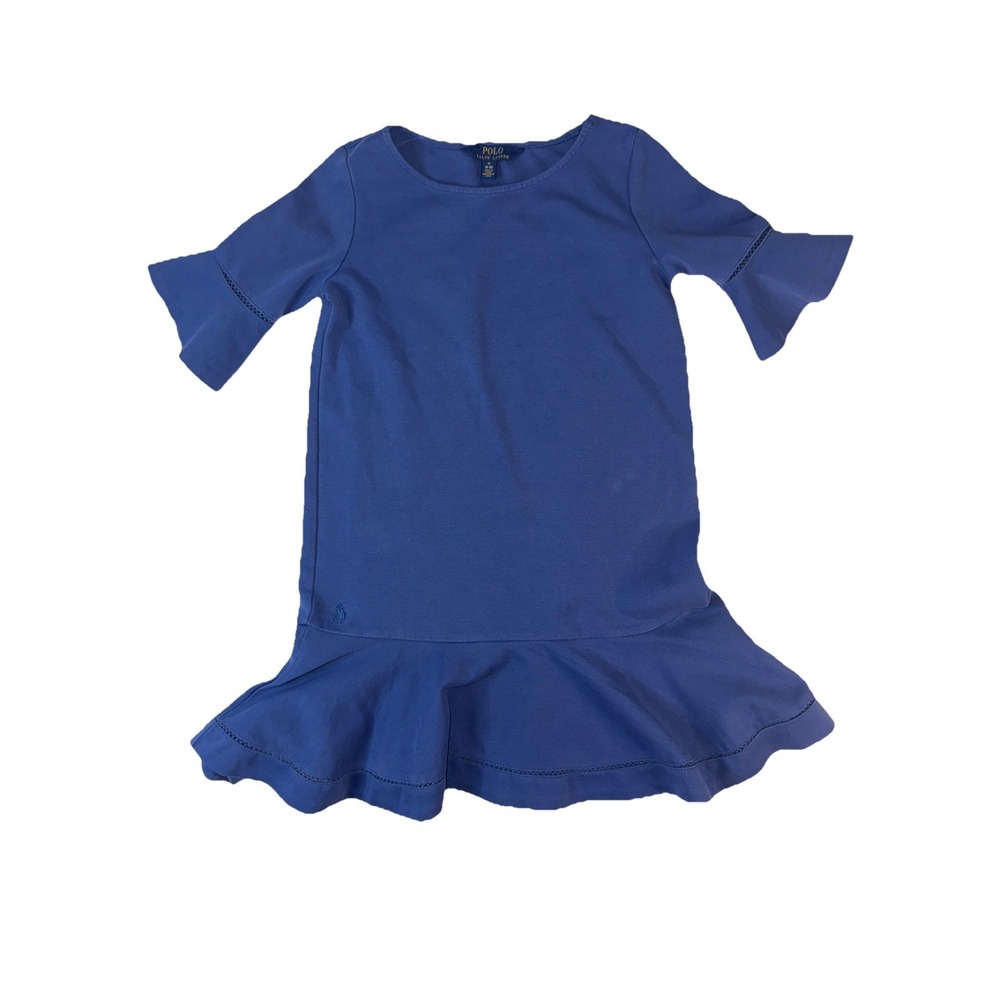 Polo Ralph Lauren Big Girls' Ponte Bell-Sleeve Drop-Waist Dress, Blue, M 8-10